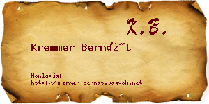 Kremmer Bernát névjegykártya